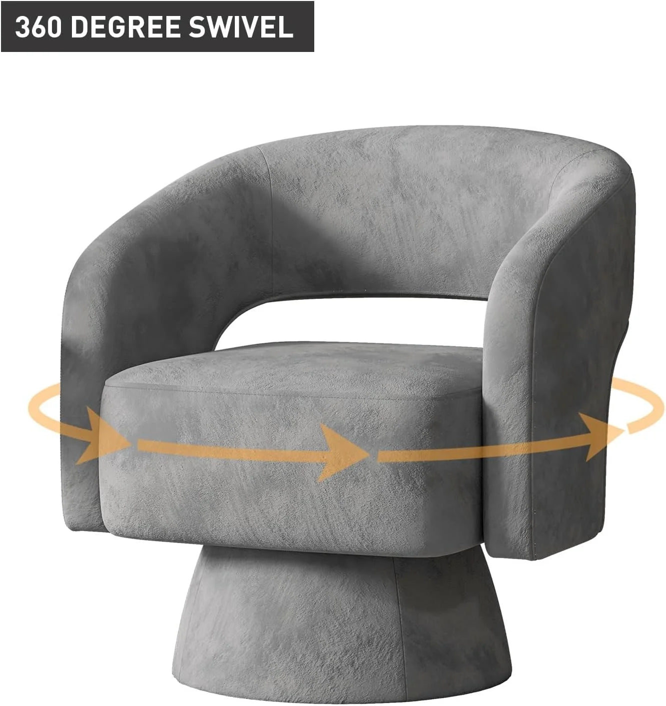 Bonzy Home 360° Swivel Barrel Chair, Velvet Accent Armchair for Living Room, Bedroom & Office, Gray