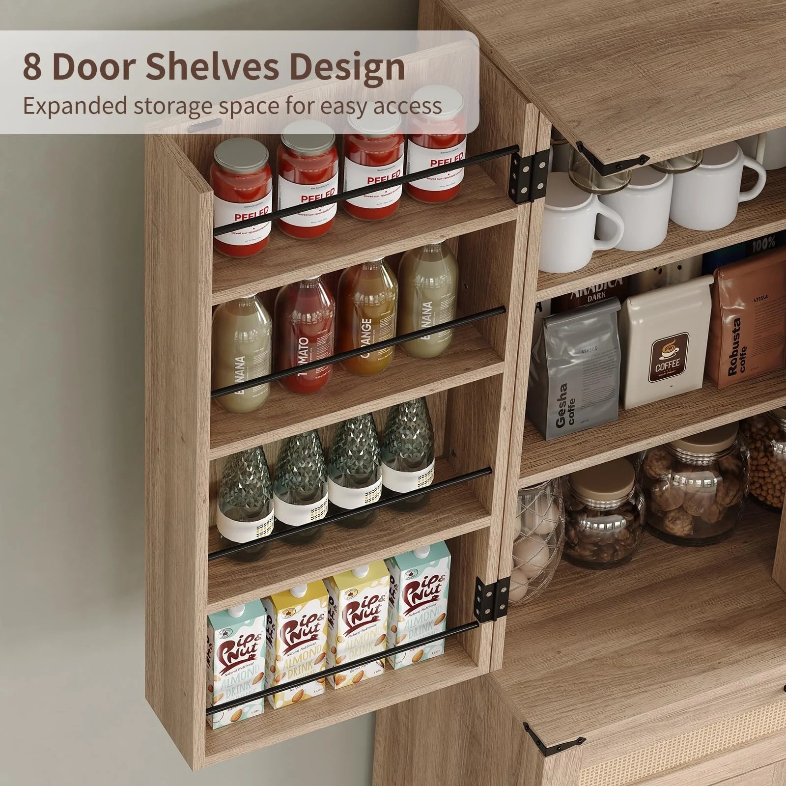 FUSOU 72'' Kitchen Storage Pantry Cabinet, Tall Storage Cabinet with 8 Door Shelves, 2 Cabinets and 1 Drawer, Freestanding Cupboard for Kitchen, Dining Room, Bathroom, Laundry