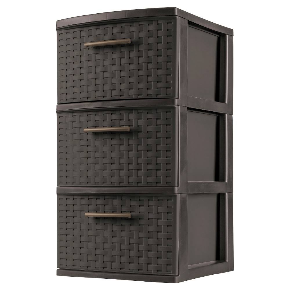 Sterilite Decorative 3-Drawer Storage Weave Tower, Espresso