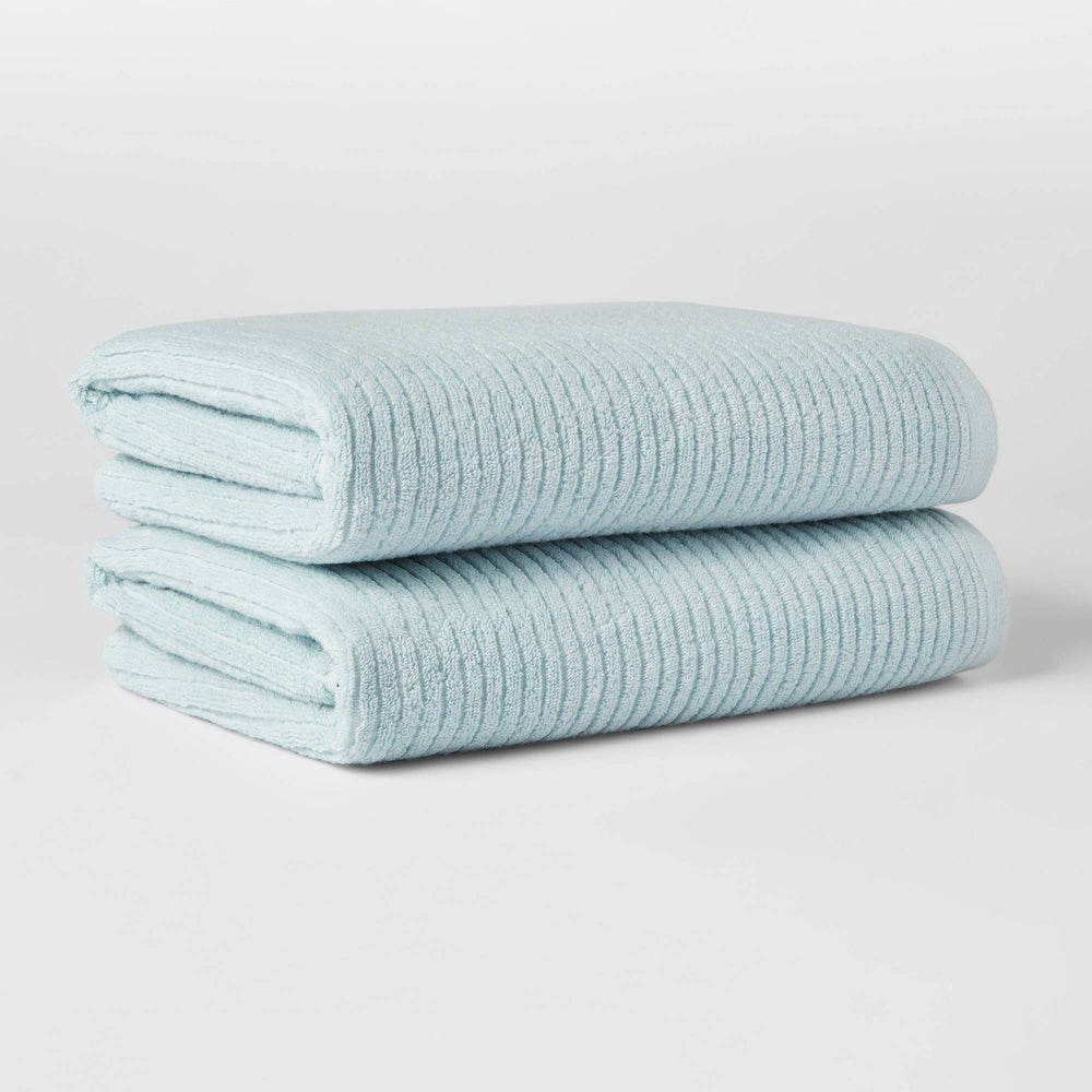 Threshold 2 Pack Quick Dry Ribbed Bath Towel Set in Aqua, Blue