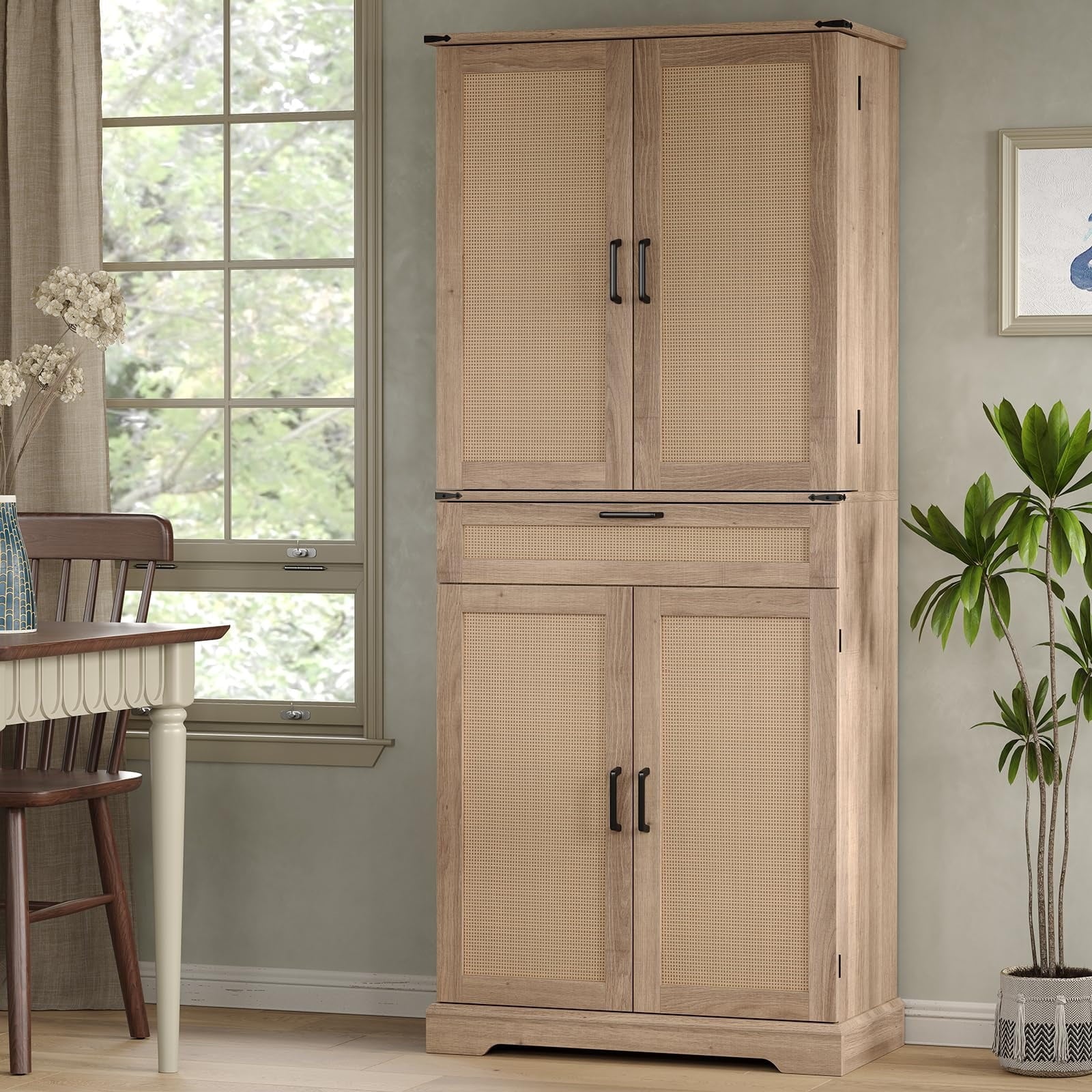 FUSOU 72'' Kitchen Storage Pantry Cabinet, Tall Storage Cabinet with 8 Door Shelves, 2 Cabinets and 1 Drawer, Freestanding Cupboard for Kitchen, Dining Room, Bathroom, Laundry