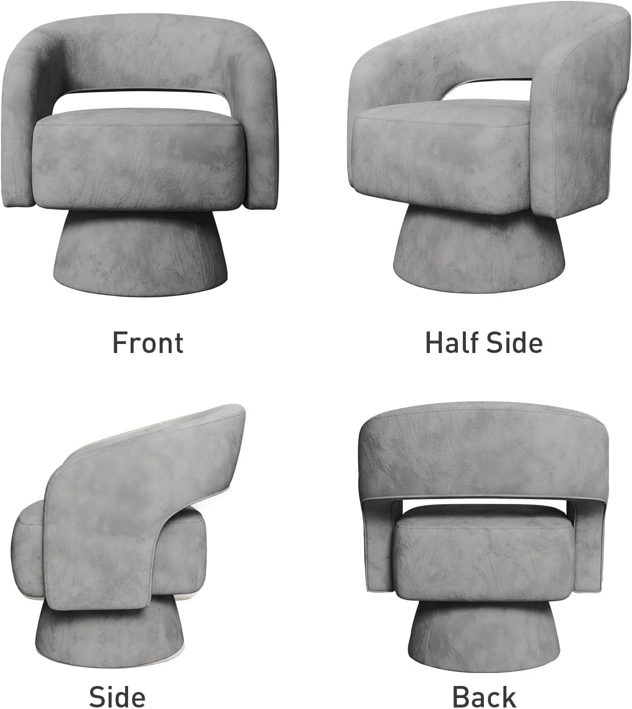 Bonzy Home 360° Swivel Barrel Chair, Velvet Accent Armchair for Living Room, Bedroom & Office, Gray