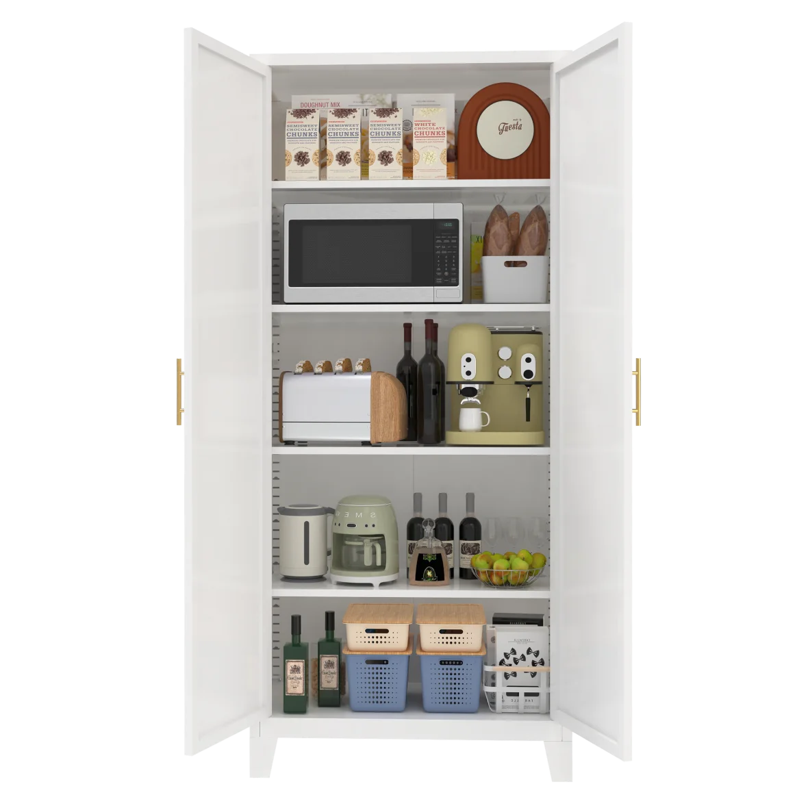 Metal Storage Cabinet with Doors and Adjustable Shelves, 71'' 2 Shapely Doors Cabinet, 5 - Tier Tall Steel Locker for Bedroom, Living Room, Office, Home, White