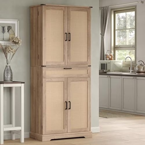 FUSOU 72'' Kitchen Storage Pantry Cabinet, Tall Storage Cabinet with 8 Door Shelves, 2 Cabinets and 1 Drawer, Freestanding Cupboard for Kitchen, Dining Room, Bathroom, Laundry