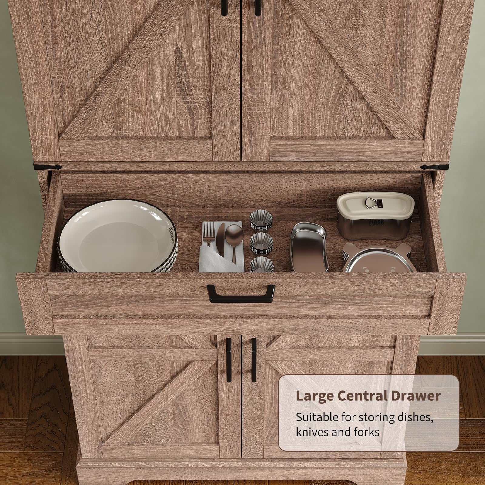 FUSOU 72'' Kitchen Storage Pantry Cabinet, Tall Storage Cabinet with 8 Door Shelves, 2 Cabinets and 1 Drawer, Freestanding Cupboard for Kitchen, Dining Room, Bathroom, Laundry