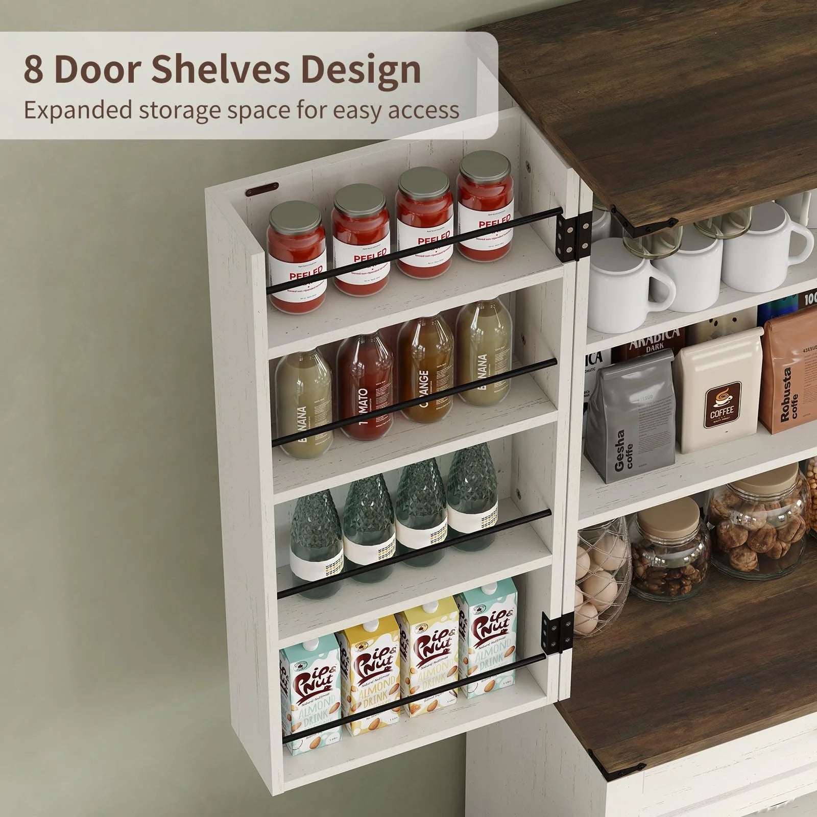 FUSOU 72'' Kitchen Storage Pantry Cabinet, Tall Storage Cabinet with 8 Door Shelves, 2 Cabinets and 1 Drawer, Freestanding Cupboard for Kitchen, Dining Room, Bathroom, Laundry