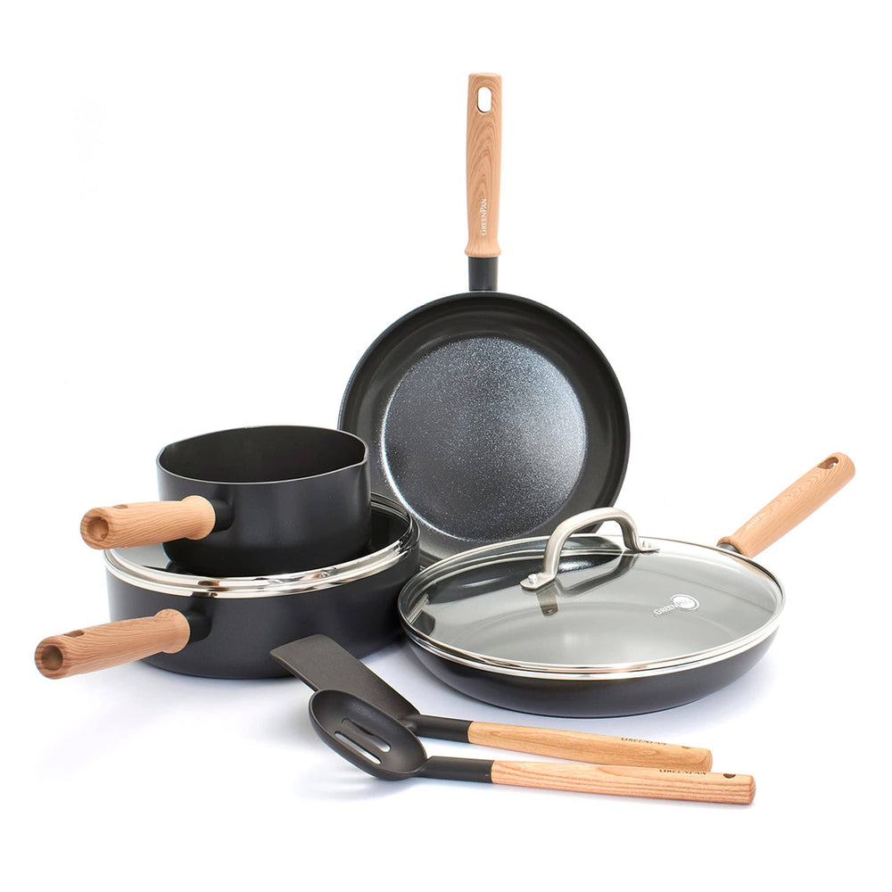 GreenPan Hudson Healthy Ceramic Nonstick Cookware Pots and Pans Set, 8-Piece, Black
