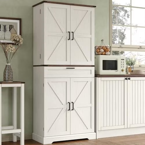 FUSOU 72'' Kitchen Storage Pantry Cabinet, Tall Storage Cabinet with 8 Door Shelves, 2 Cabinets and 1 Drawer, Freestanding Cupboard for Kitchen, Dining Room, Bathroom, Laundry