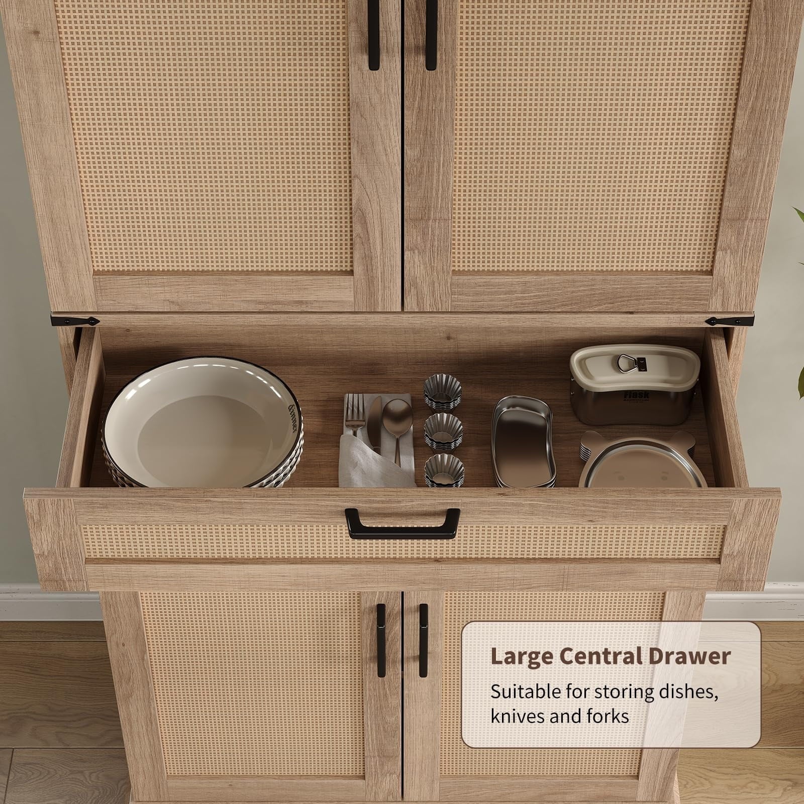 FUSOU 72'' Kitchen Storage Pantry Cabinet, Tall Storage Cabinet with 8 Door Shelves, 2 Cabinets and 1 Drawer, Freestanding Cupboard for Kitchen, Dining Room, Bathroom, Laundry