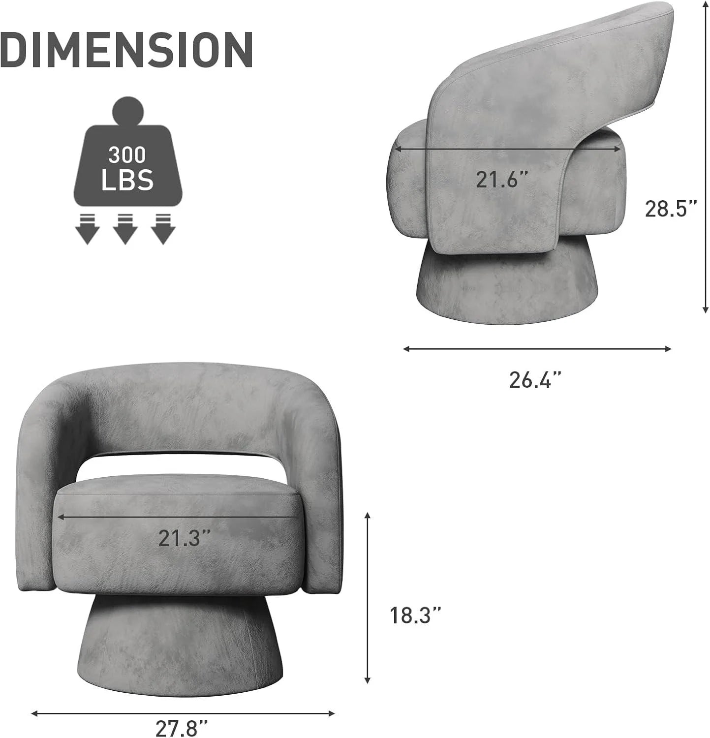 Bonzy Home 360° Swivel Barrel Chair, Velvet Accent Armchair for Living Room, Bedroom & Office, Gray