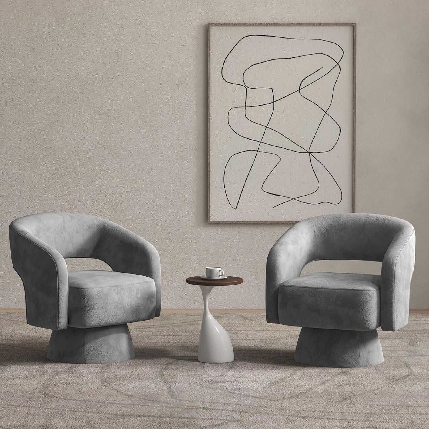 Bonzy Home 360° Swivel Barrel Chair, Velvet Accent Armchair for Living Room, Bedroom & Office, Gray