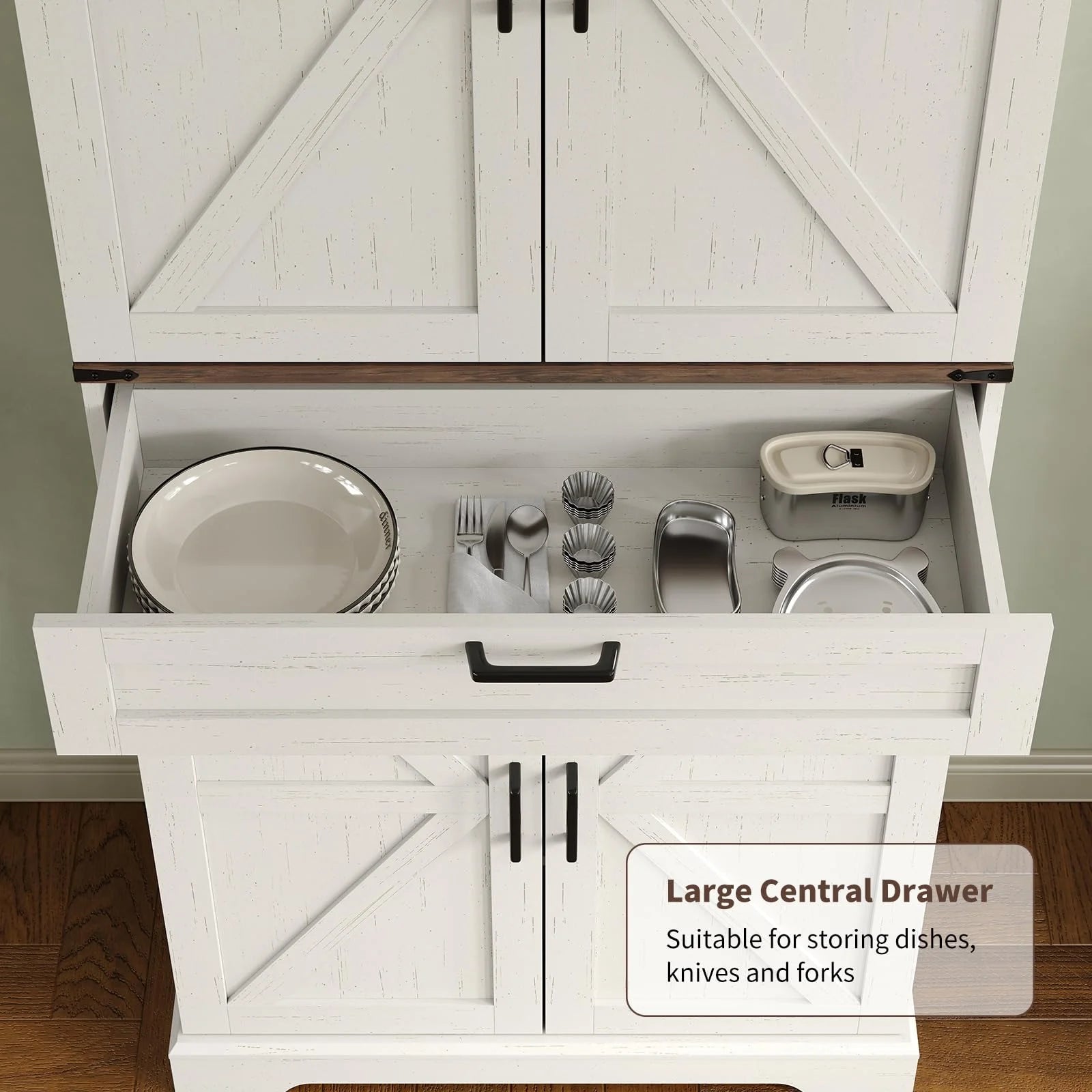 FUSOU 72'' Kitchen Storage Pantry Cabinet, Tall Storage Cabinet with 8 Door Shelves, 2 Cabinets and 1 Drawer, Freestanding Cupboard for Kitchen, Dining Room, Bathroom, Laundry