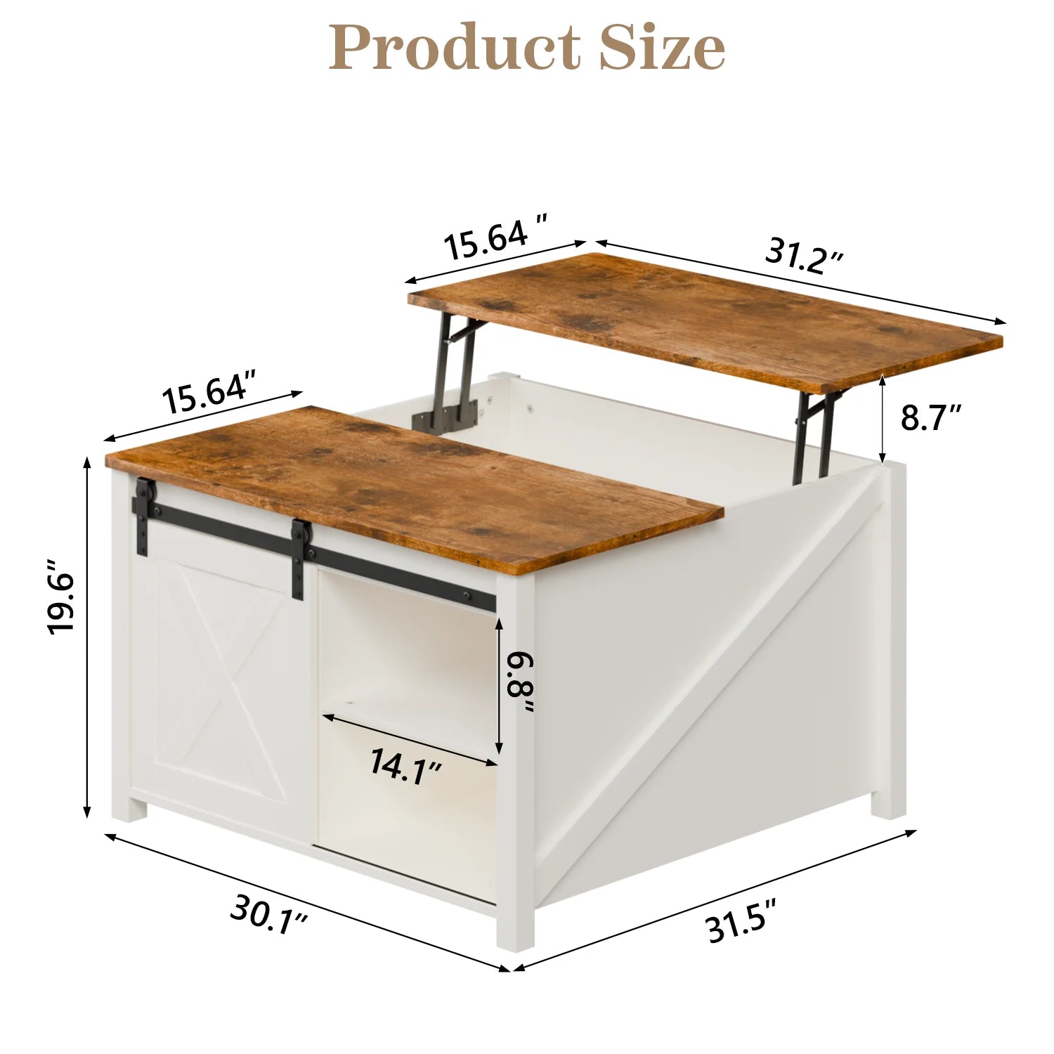 Waleaf Wooden Coffee Table, Lift Top Coffee Table with Large Hidden Storage Shelf for Living Room
