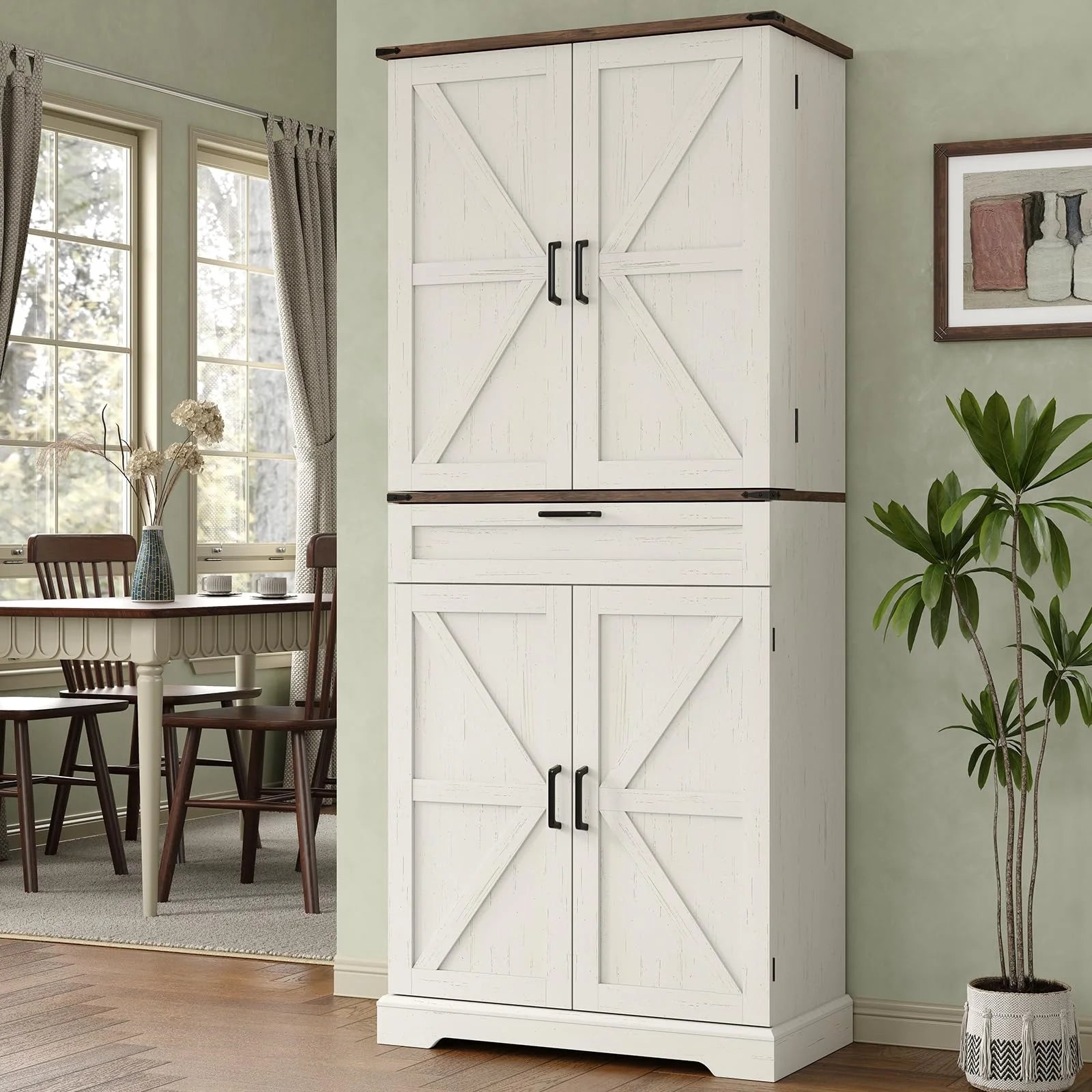 FUSOU 72'' Kitchen Storage Pantry Cabinet, Tall Storage Cabinet with 8 Door Shelves, 2 Cabinets and 1 Drawer, Freestanding Cupboard for Kitchen, Dining Room, Bathroom, Laundry