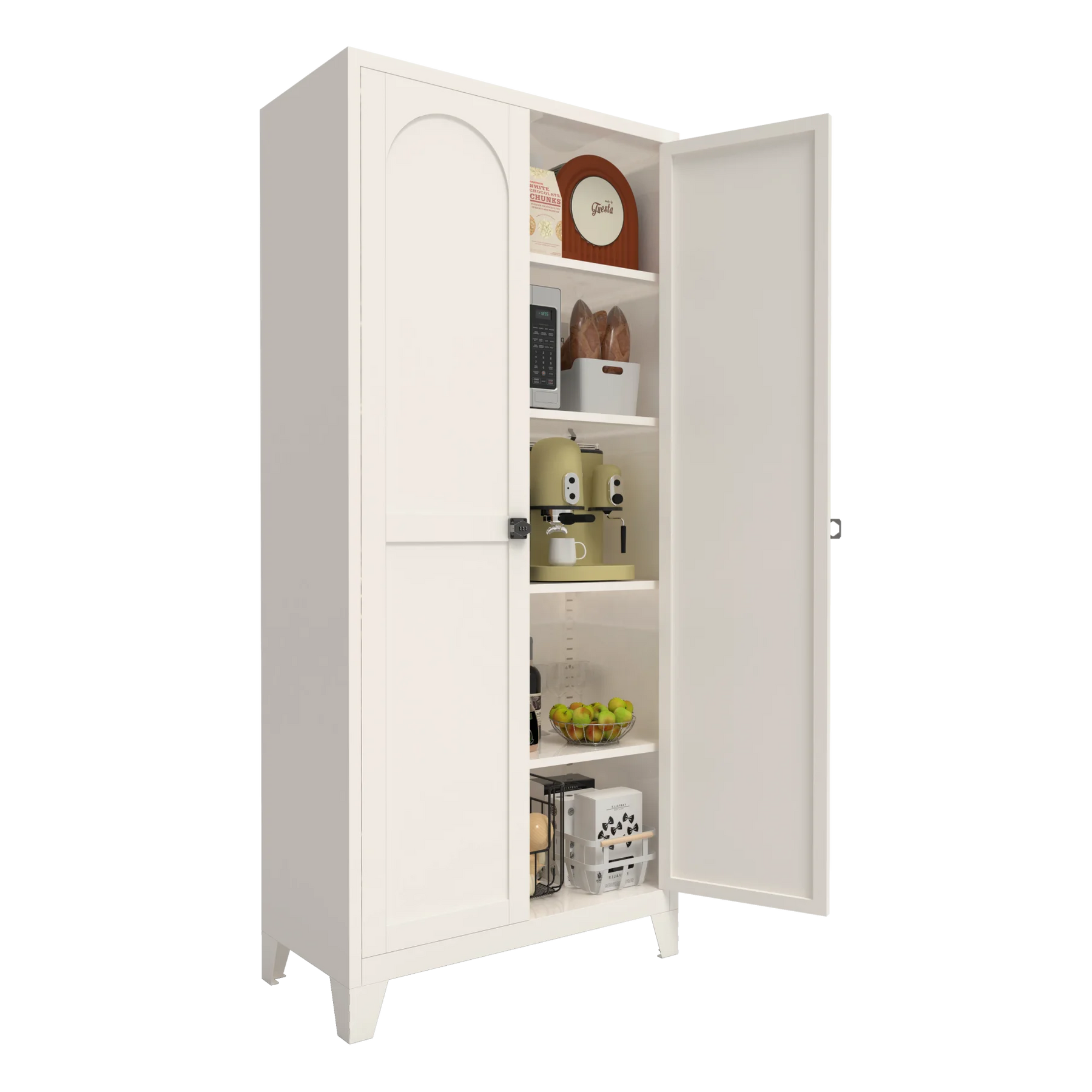 Metal Storage Cabinet with Doors and Adjustable Shelves, 71'' 2 Shapely Doors Cabinet, 5 - Tier Tall Steel Locker for Bedroom, Living Room, Office, Home, White
