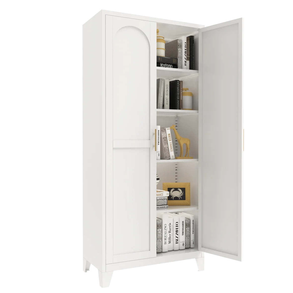Metal Storage Cabinet with Doors and Adjustable Shelves, 71'' 2 Shapely Doors Cabinet, 5 - Tier Tall Steel Locker for Bedroom, Living Room, Office, Home, White