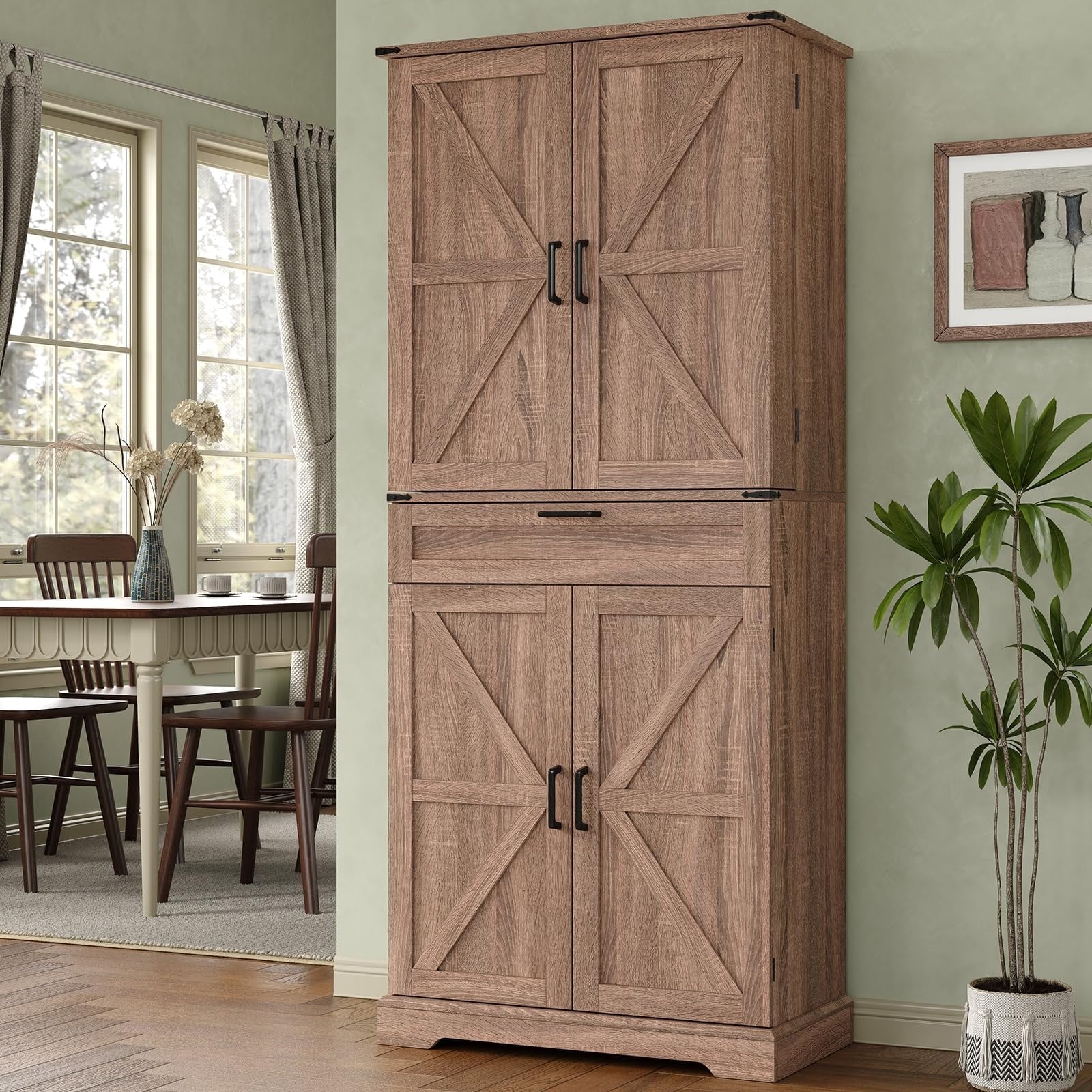 FUSOU 72'' Kitchen Storage Pantry Cabinet, Tall Storage Cabinet with 8 Door Shelves, 2 Cabinets and 1 Drawer, Freestanding Cupboard for Kitchen, Dining Room, Bathroom, Laundry