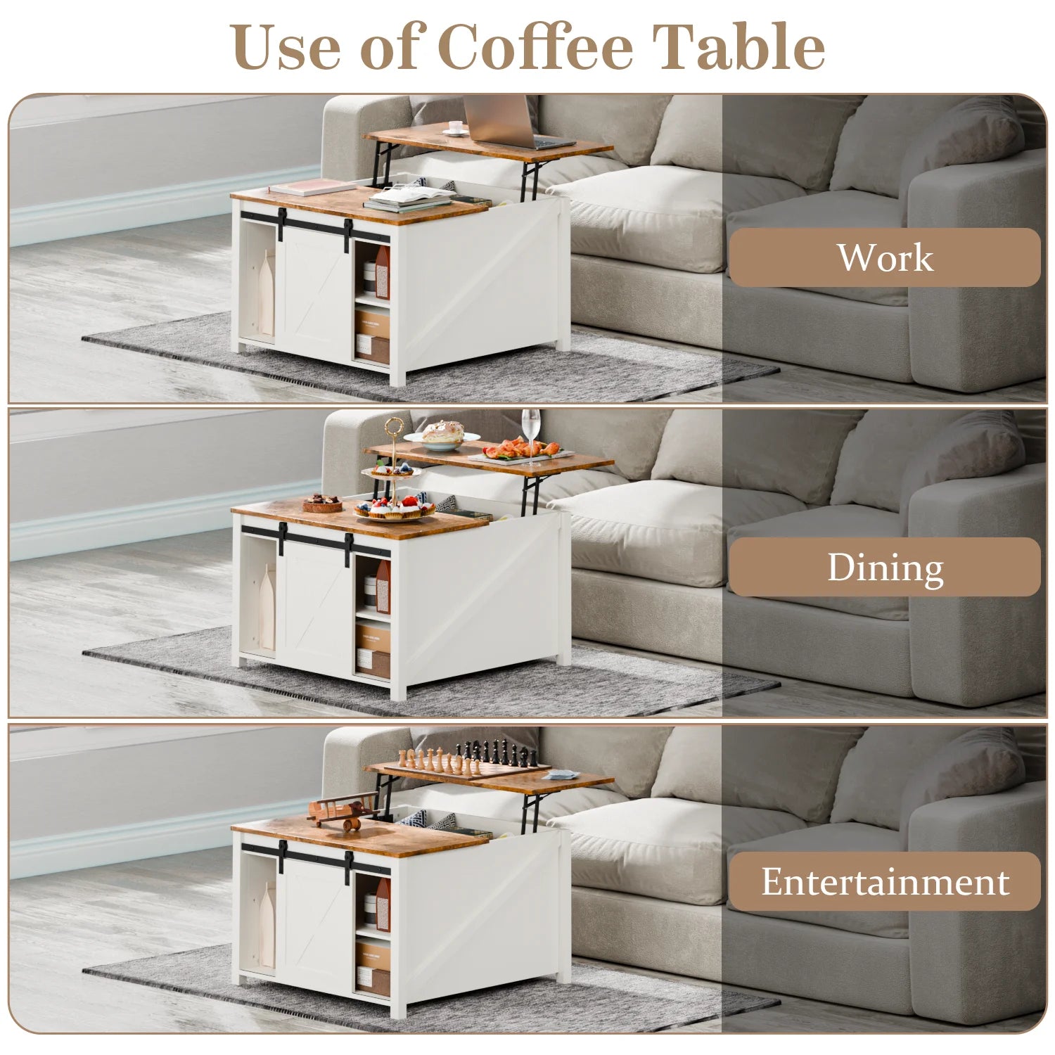 Waleaf Wooden Coffee Table, Lift Top Coffee Table with Large Hidden Storage Shelf for Living Room