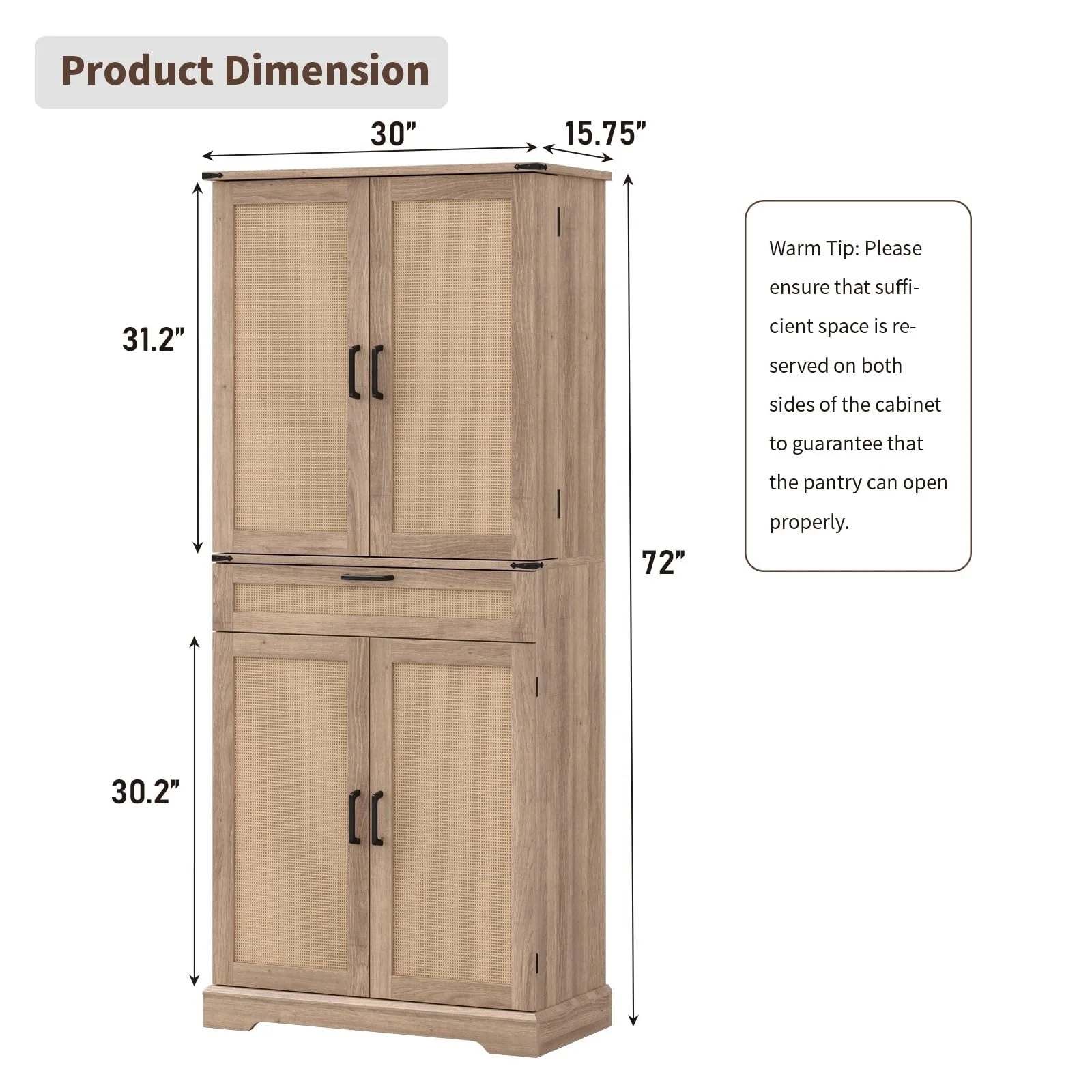 FUSOU 72'' Kitchen Storage Pantry Cabinet, Tall Storage Cabinet with 8 Door Shelves, 2 Cabinets and 1 Drawer, Freestanding Cupboard for Kitchen, Dining Room, Bathroom, Laundry