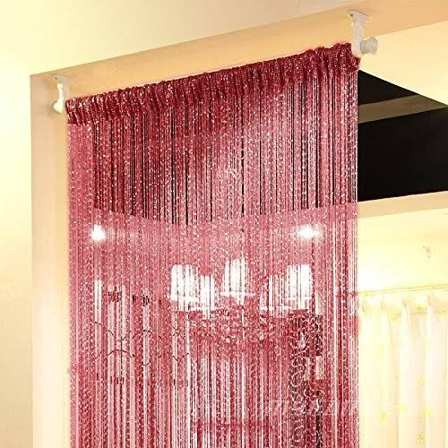 Topixdeals Rare Flat Silver Ribbon Door String Curtain Thread Fringe Window Panel Room Divider Cute Strip Tassel Party Events (1 Pack, Claret)