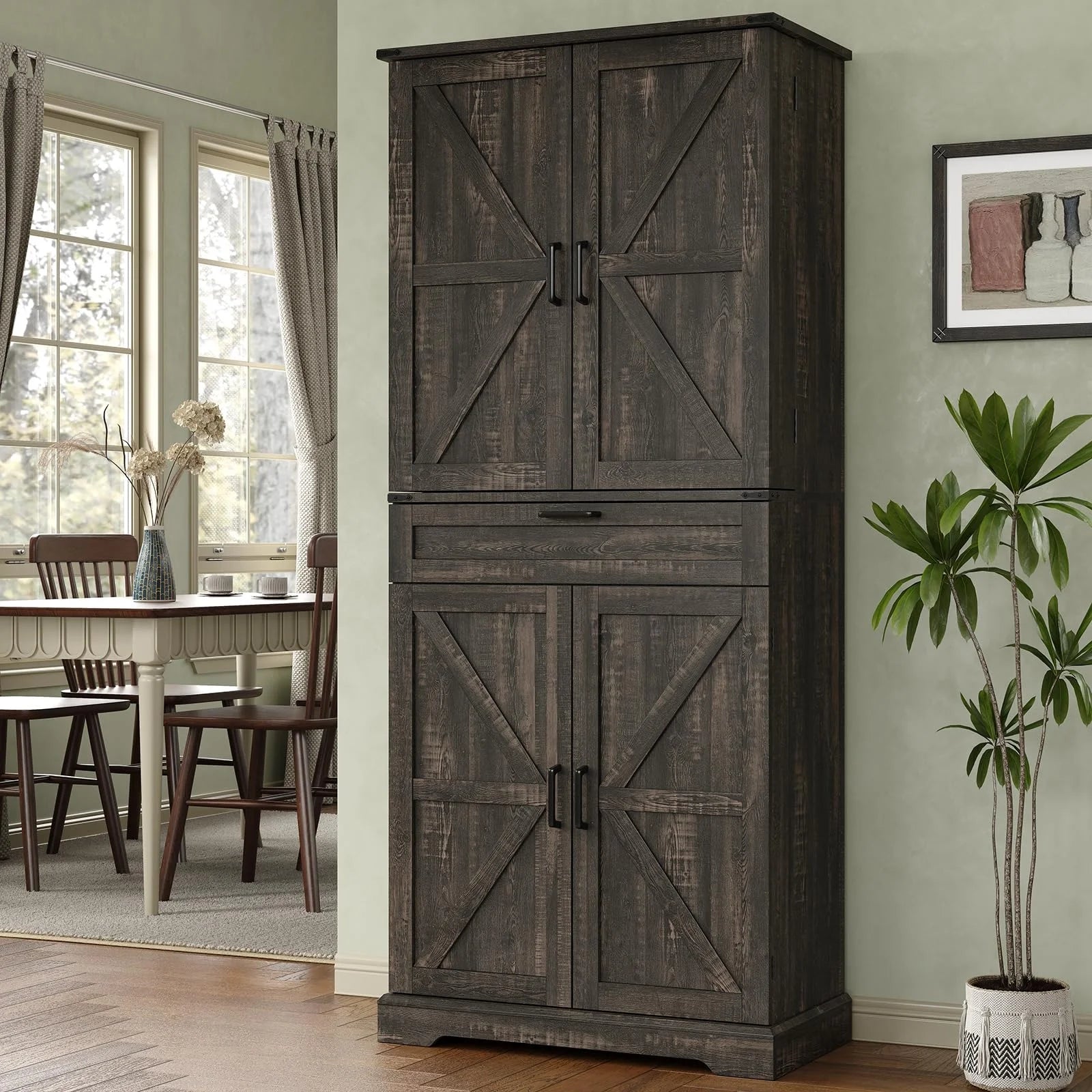 FUSOU 72'' Kitchen Storage Pantry Cabinet, Tall Storage Cabinet with 8 Door Shelves, 2 Cabinets and 1 Drawer, Freestanding Cupboard for Kitchen, Dining Room, Bathroom, Laundry