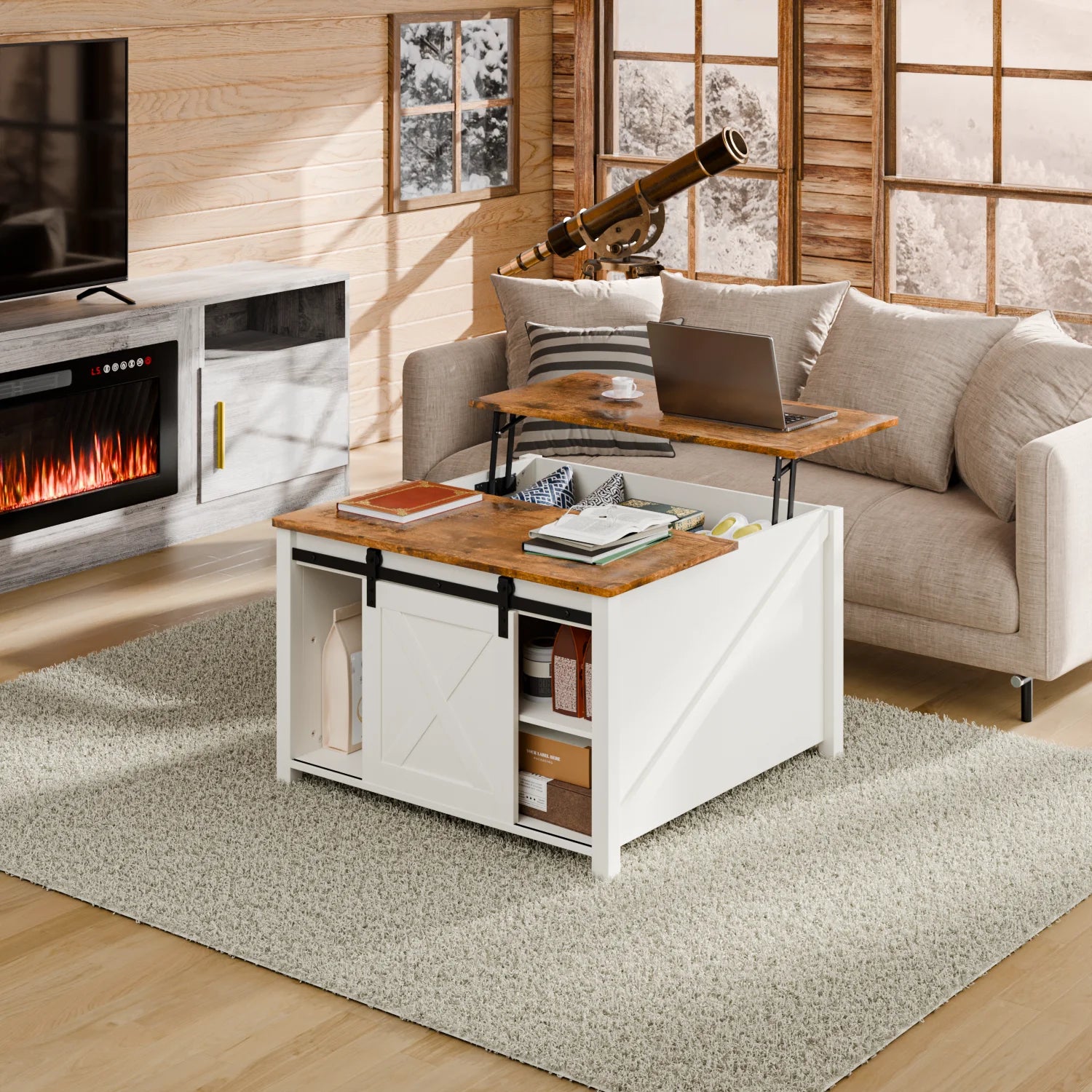 Waleaf Wooden Coffee Table, Lift Top Coffee Table with Large Hidden Storage Shelf for Living Room