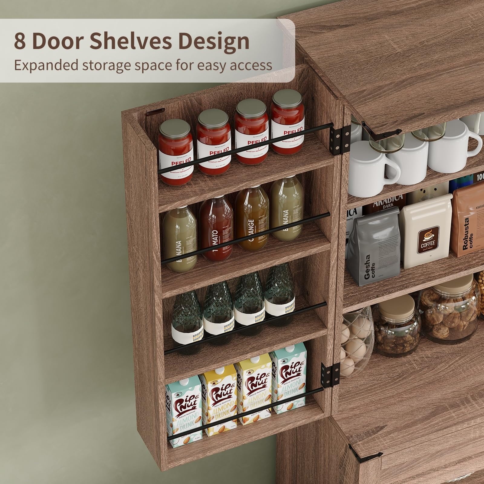 FUSOU 72'' Kitchen Storage Pantry Cabinet, Tall Storage Cabinet with 8 Door Shelves, 2 Cabinets and 1 Drawer, Freestanding Cupboard for Kitchen, Dining Room, Bathroom, Laundry